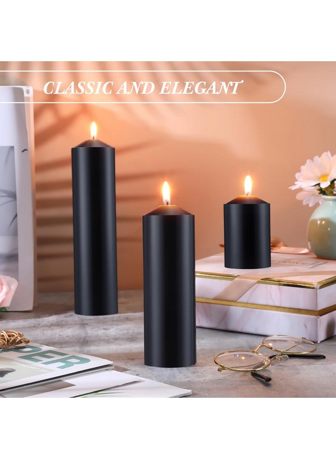 MTLEE 18 Pcs Set of 3 Pillar Candles Bulk 2 in x 3, 6, 8 Long Burning Clean Unscented Smokeless Pillar Candles for Wedding Emergency Lanterns Ceremony Party(Black) - Image 4