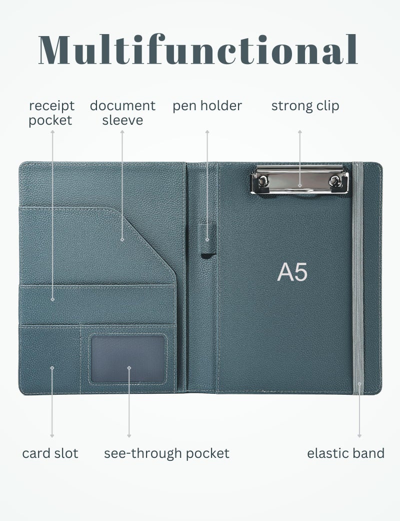 Mymazn Junior Padfolio Portfolio Folder, Small A5 Clipboard with Cover for 5'' x 8'' Writing Pad Notepad Holder Legal Pad Holder for Business School Office Men Women (Grey Green) - Image 4