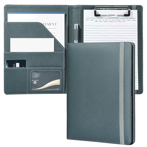 Mymazn Junior Padfolio Portfolio Folder, Small A5 Clipboard with Cover for 5'' x 8'' Writing Pad Notepad Holder Legal Pad Holder for Business School Office Men Women (Grey Green) - Image 1