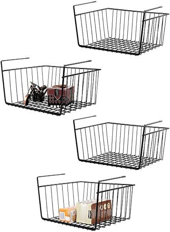 AKDC Set Of 4 Under Shelf Storage Baskets，Hanging Metal Wire Storage Shelves Desktop Storage Kitchen Pantry Cabinet Cupboard Organizer -Black - Image 1