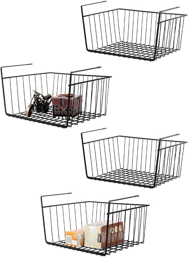 AKDC Set Of 4 Under Shelf Storage Baskets，Hanging Metal Wire Storage Shelves Desktop Storage Kitchen Pantry Cabinet Cupboard Organizer -Black - Image 3