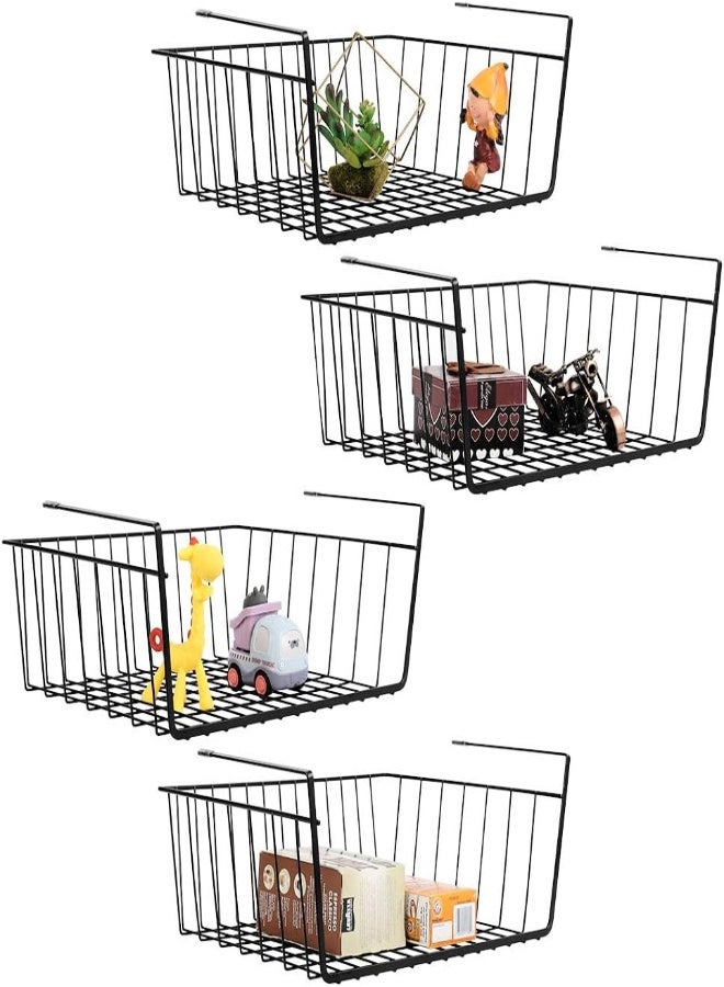 AKDC Set Of 4 Under Shelf Storage Baskets，Hanging Metal Wire Storage Shelves Desktop Storage Kitchen Pantry Cabinet Cupboard Organizer -Black - Image 5