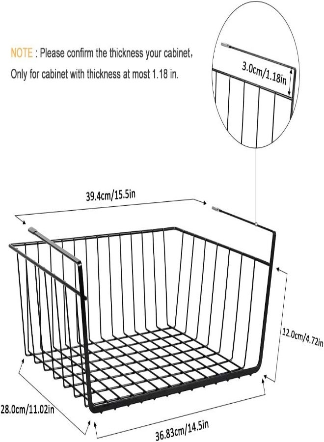 AKDC Set Of 4 Under Shelf Storage Baskets，Hanging Metal Wire Storage Shelves Desktop Storage Kitchen Pantry Cabinet Cupboard Organizer -Black - Image 2