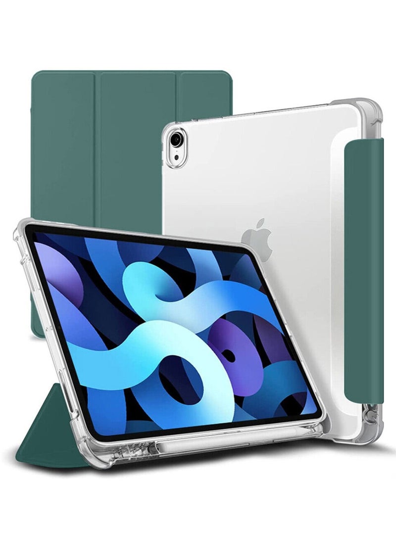 Techie Smart Folio Flip Trifold Transparent Back Case with Pencil Holder and Auto Wake/Sleep Function Cover for Apple iPad Air 5 / Air 4, 10.9” 5th/ 4th Generation 2022 2020 – Green - Image 1