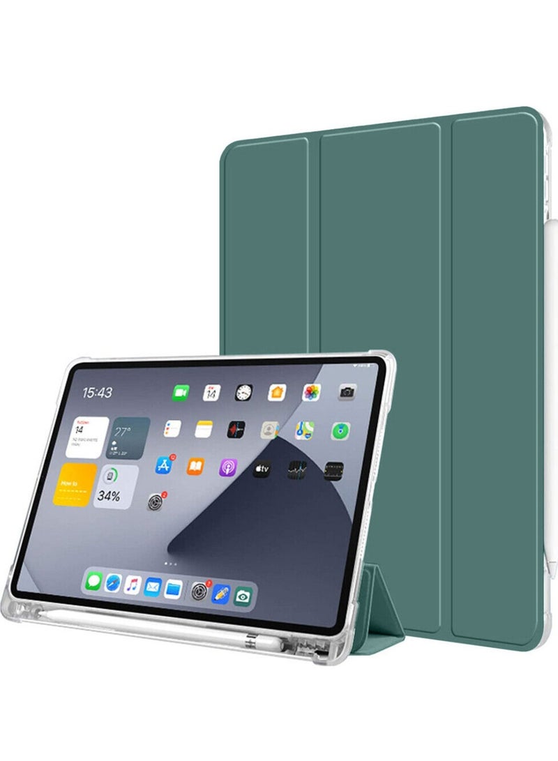Techie Smart Folio Flip Trifold Transparent Back Case with Pencil Holder and Auto Wake/Sleep Function Cover for Apple iPad Air 5 / Air 4, 10.9” 5th/ 4th Generation 2022 2020 – Green - Image 2