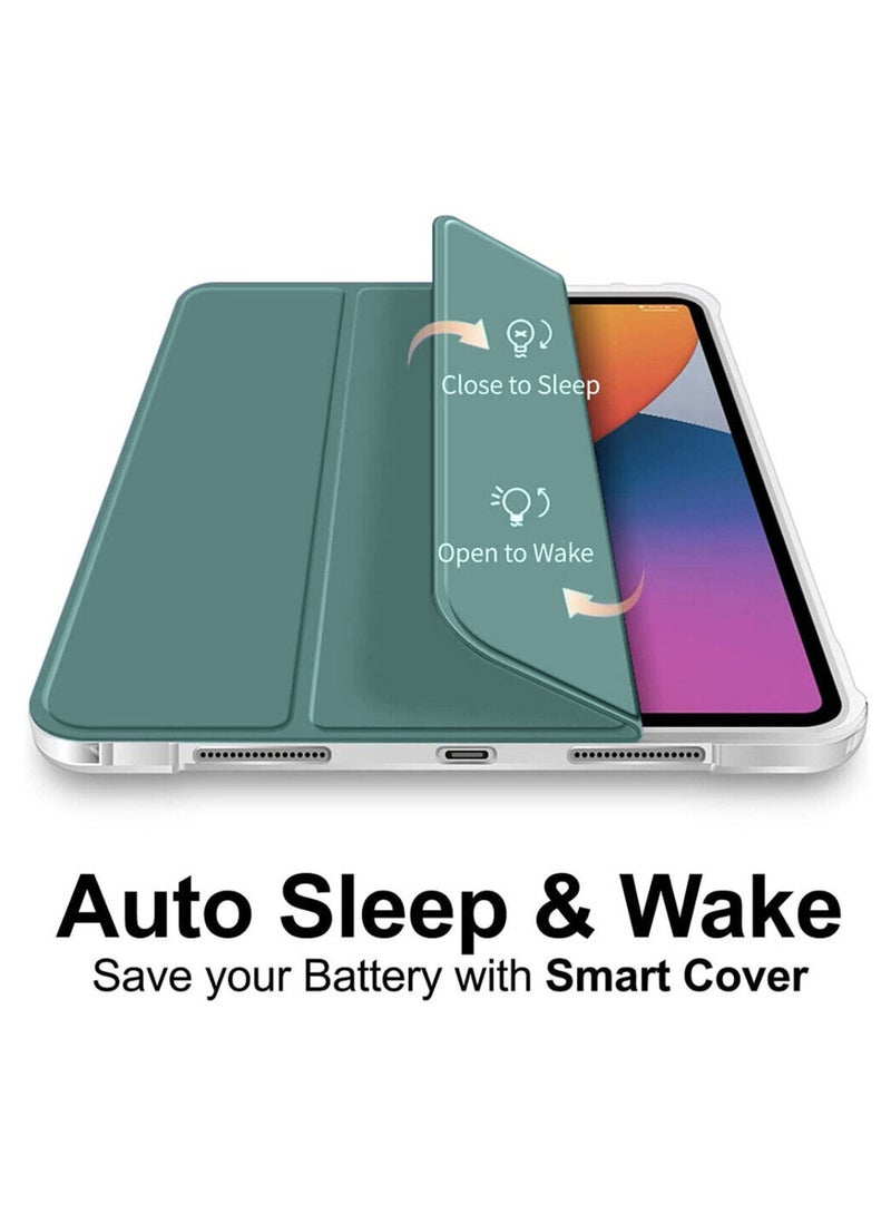 Techie Smart Folio Flip Trifold Transparent Back Case with Pencil Holder and Auto Wake/Sleep Function Cover for Apple iPad Air 5 / Air 4, 10.9” 5th/ 4th Generation 2022 2020 – Green - Image 4