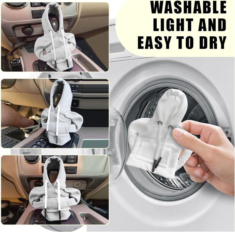 Car Gear Shift Cover, Fashionable Winter Hoodie Shifter Knob, Universal Car Accessory, White, Nylon, 6.61x5.51 inches - Image 5