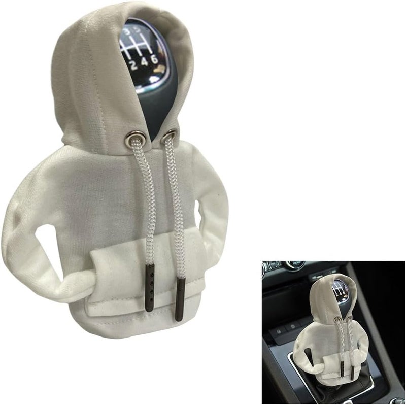 Car Gear Shift Cover, Fashionable Winter Hoodie Shifter Knob, Universal Car Accessory, White, Nylon, 6.61x5.51 inches - Image 1