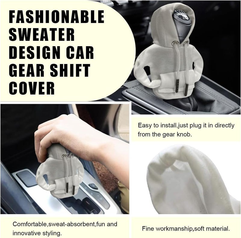 Car Gear Shift Cover, Fashionable Winter Hoodie Shifter Knob, Universal Car Accessory, White, Nylon, 6.61x5.51 inches - Image 4