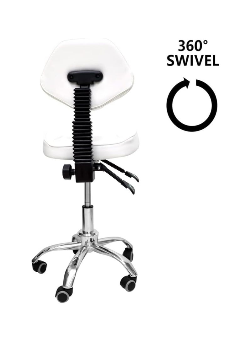 brunson Dental Saddle Chair with Back Support, 75cmx 32cm x 42cmHigh Comfort Salon Saddle Chair, Ergonomic Rolling Chair for Dental Stylist Tattoo Artist White Chair  - Image 4