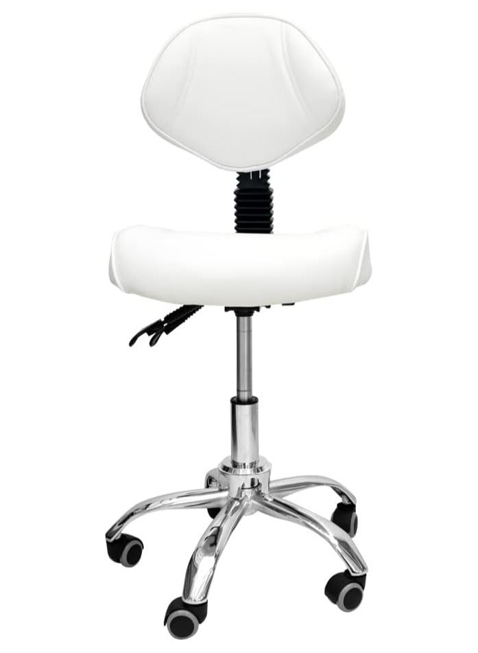 brunson Dental Saddle Chair with Back Support, 75cmx 32cm x 42cmHigh Comfort Salon Saddle Chair, Ergonomic Rolling Chair for Dental Stylist Tattoo Artist White Chair  - Image 1