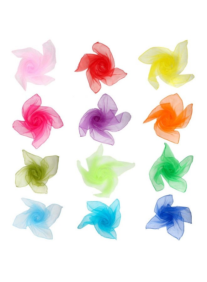 Colovis 36 Pcs Square Dance Scarves, Juggling Scarf Props Magic Trick Silk Scarves Music Movement Scarf 12 Colors 24 by 24 Inches - Image 2