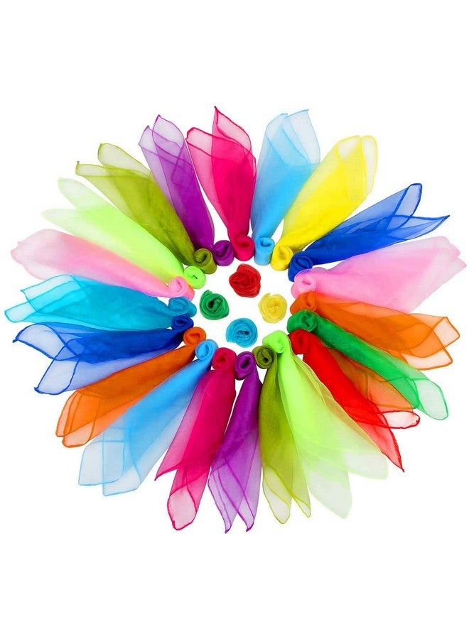 Colovis 36 Pcs Square Dance Scarves, Juggling Scarf Props Magic Trick Silk Scarves Music Movement Scarf 12 Colors 24 by 24 Inches - Image 1