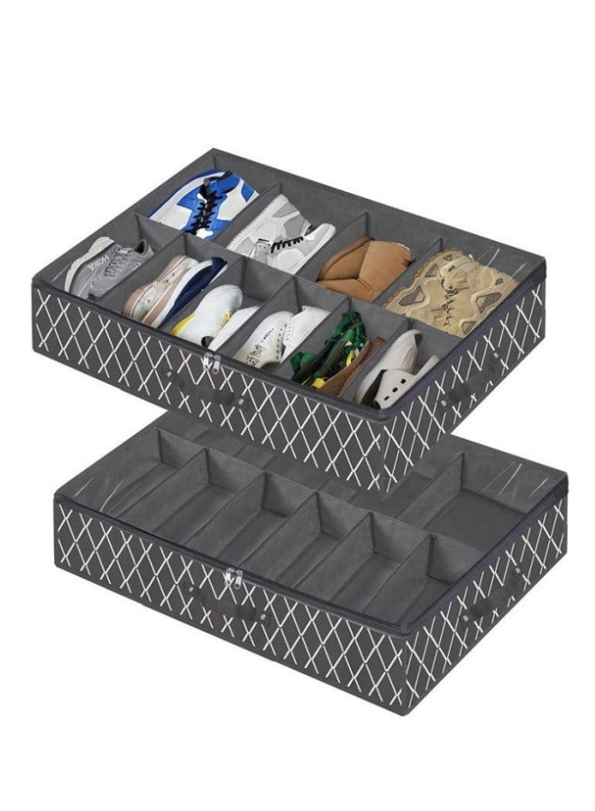 MIXDE 2-piece Underbed Large Capacity Shoe Storage And Organizing Bag Foldable Non-woven Plaid Storage And Organizing Bag - Image 1