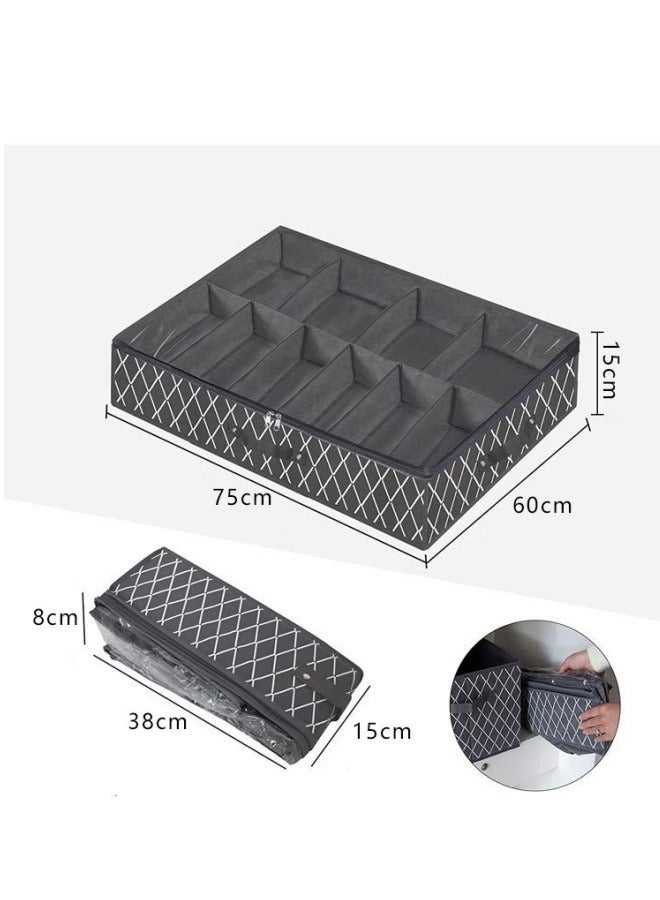 MIXDE 2-piece Underbed Large Capacity Shoe Storage And Organizing Bag Foldable Non-woven Plaid Storage And Organizing Bag - Image 2