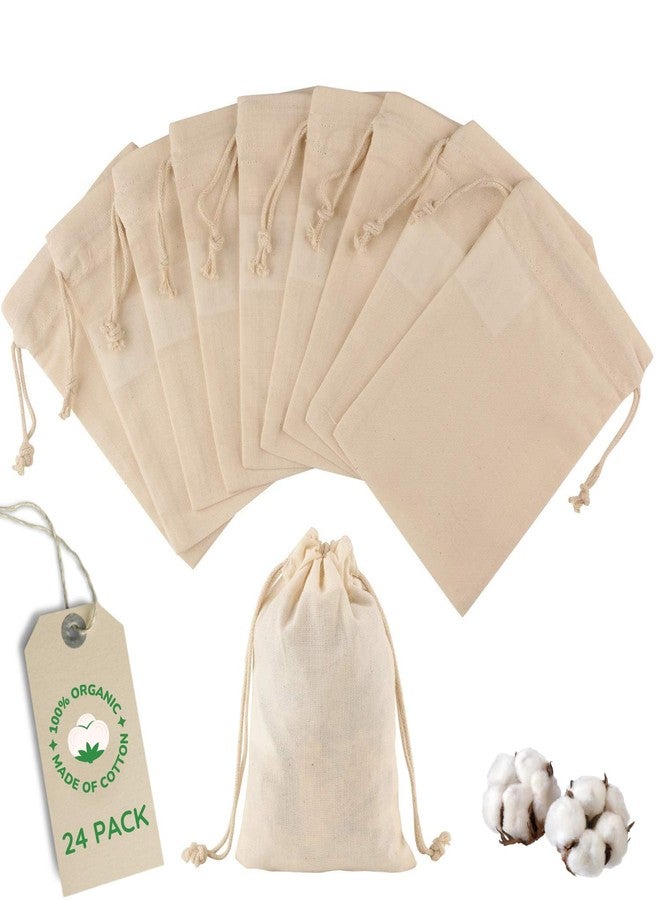 Greenmile 24 Pack Organic Cotton Muslin Bags | 4x6" | Reusable Small Cloth Bag - Image 1