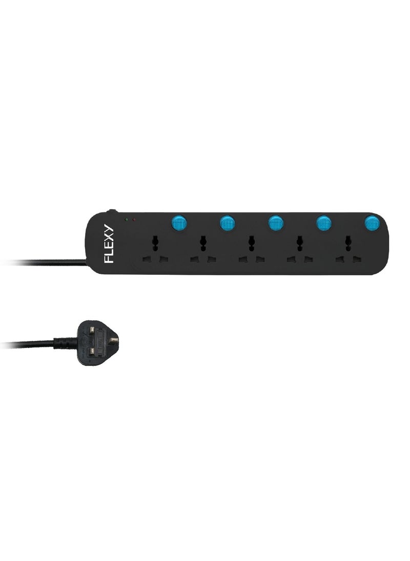 Flexy - FLEXY 5 Meter 5-Way Extension Cord with Surge Protection, Auto-Detect Wire Connection, Green Lamp Indicator, and EMI/RFI Noise Filter for Secure and Efficient Use - Image 1