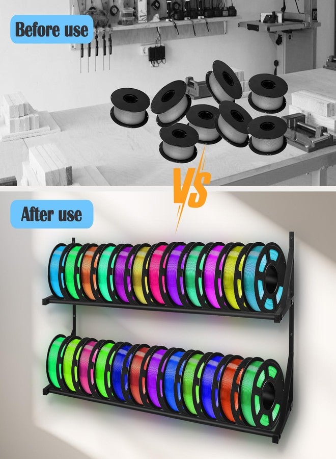 JAYOBGO Upgrade 3D Printer Filament Storage Rack - Holds 24 Rolls, Heavy Duty Wall Bracket Shelves for ABS/PLA/TPU/Nylon Accessories, Spool Holders - Image 3