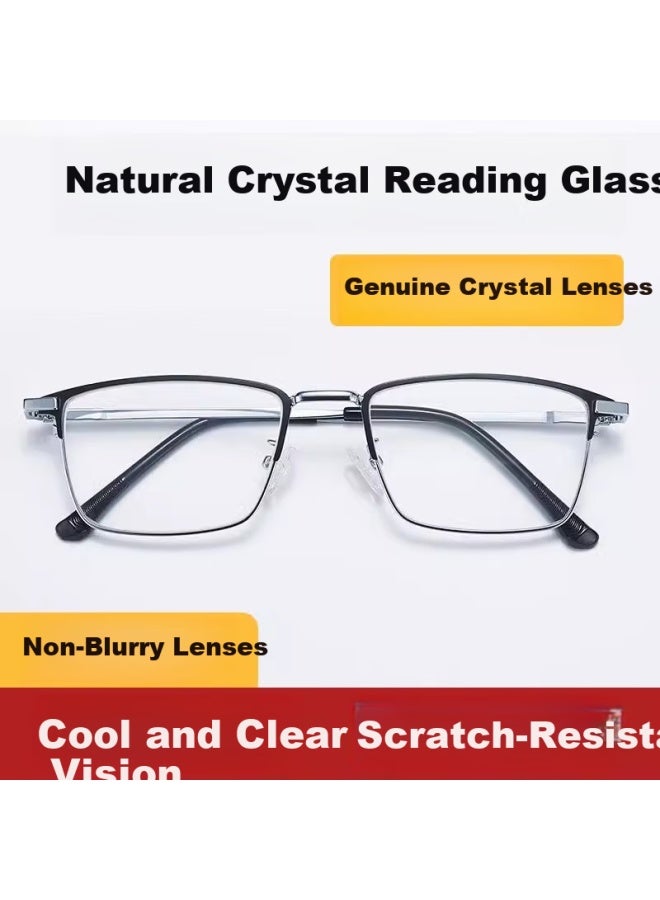 Fenchi Natural Crystal Reading Gl For Men And Women, High Definition Premium East China Sea Crystal Gl For Middle-aged And Elderly, Black Silver - 100 Degrees