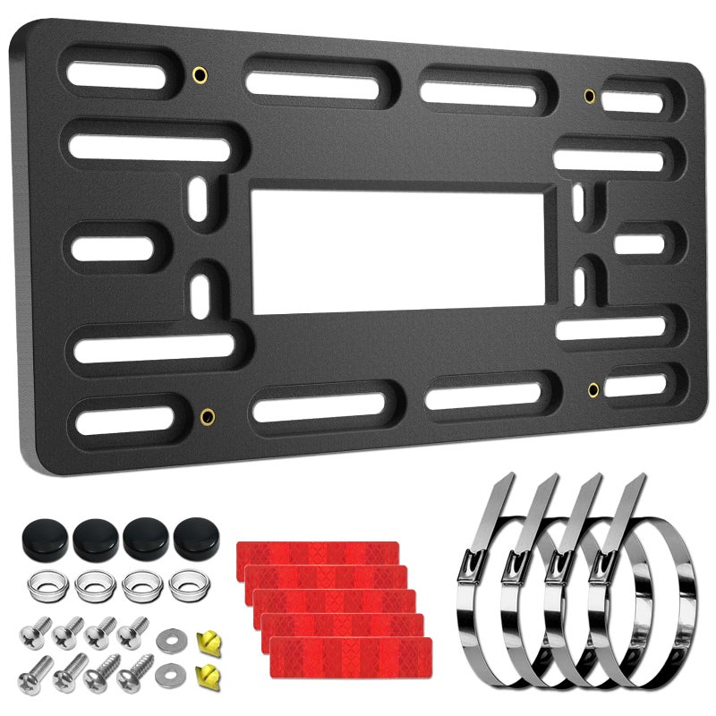 BGGTMO Front License Plate Holder Bracket - Universal Front Bumper Mounting Kit & for JDM to US Adapter, with Copper Threaded, Screws Caps and Stainless Steel Zip Ties - Image 1
