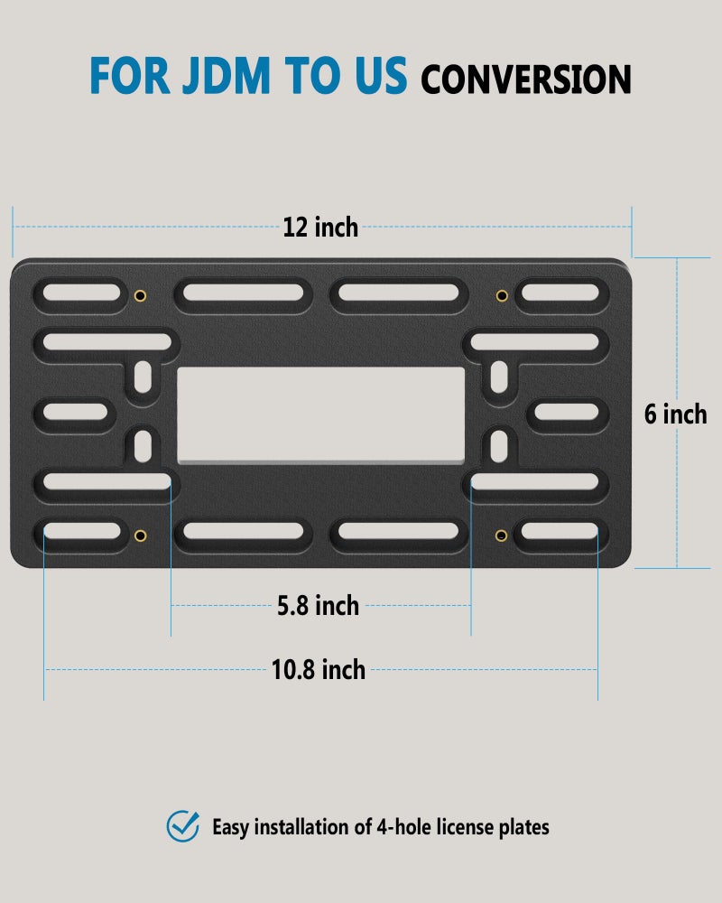 BGGTMO Front License Plate Holder Bracket - Universal Front Bumper Mounting Kit & for JDM to US Adapter, with Copper Threaded, Screws Caps and Stainless Steel Zip Ties - Image 2