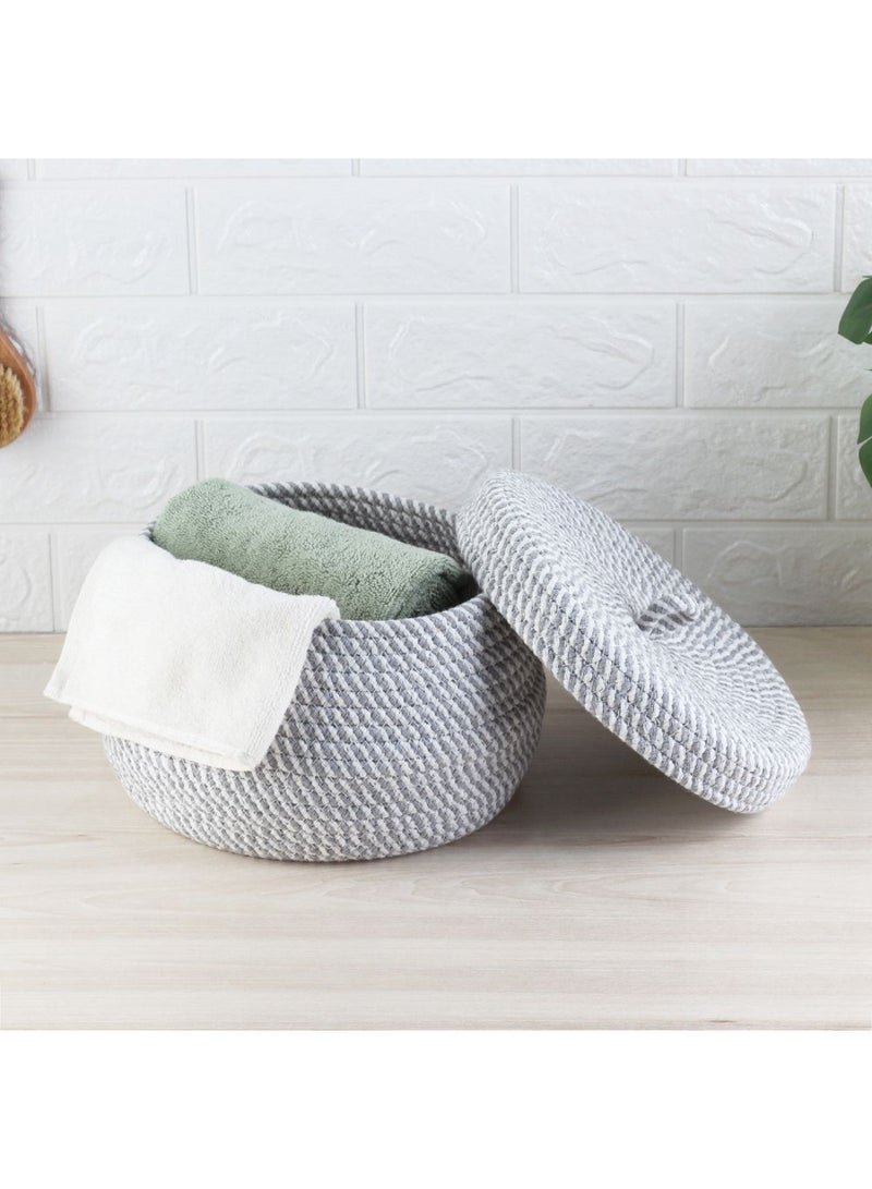 DANUBE HOME Macaw Cotton Rope Storage Basket with Lid – Large Organizer for Laundry, Toys, Clothes & Home Essentials, Stylish & Durable Basket for Bedroom, Living Room & Bathroom Storage 23 X 17 Cm Light Grey - Image 3