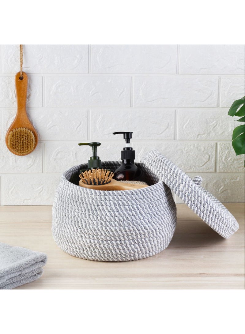DANUBE HOME Macaw Cotton Rope Storage Basket with Lid – Large Organizer for Laundry, Toys, Clothes & Home Essentials, Stylish & Durable Basket for Bedroom, Living Room & Bathroom Storage 23 X 17 Cm Light Grey - Image 2