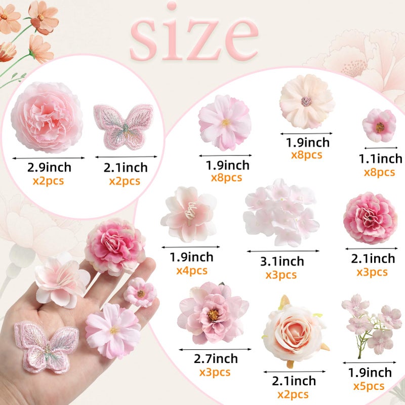 Koroni Flowers Artificial Silk Flower Heads for Crafts â€“ Faux Roses, Daisies & Mini Floral Heads Bulk for Wedding, Graduation Cap, Cake Topper, Summer Party Decorations (Pink 1) - Image 4