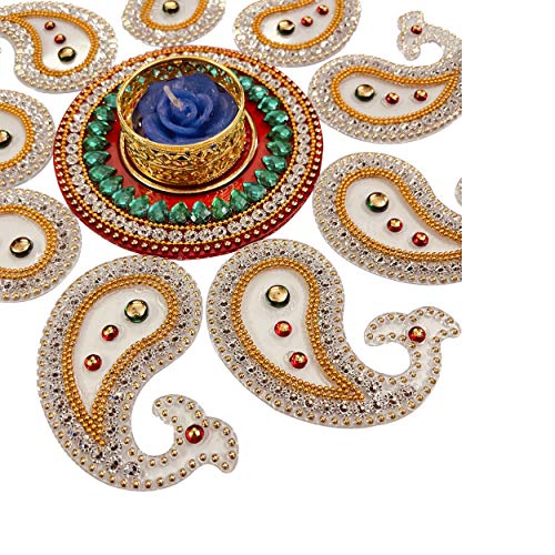 Krisah Small Acrylic Rangoli with T Light Holder Multicolor Handicraft Jewel Stone Decorations(White) - Image 2