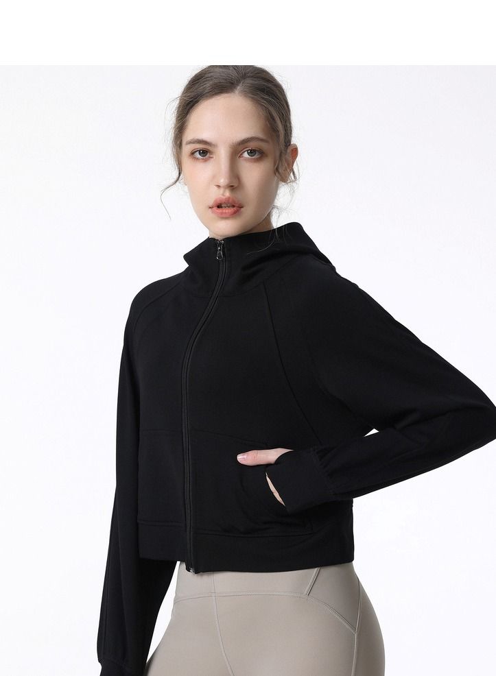 Loquat Blazer Over Long Sleeve Fast Dry Running Yoga Wear Black 