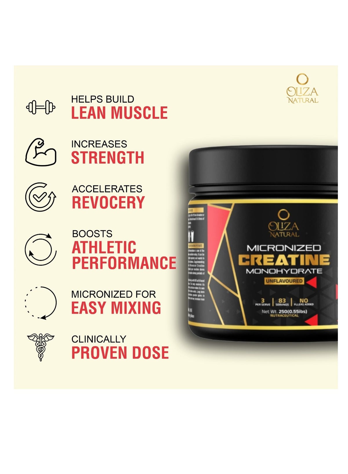 Miconized Creatine Monohydrate Powder Unflavored 250Gm 83 Serving