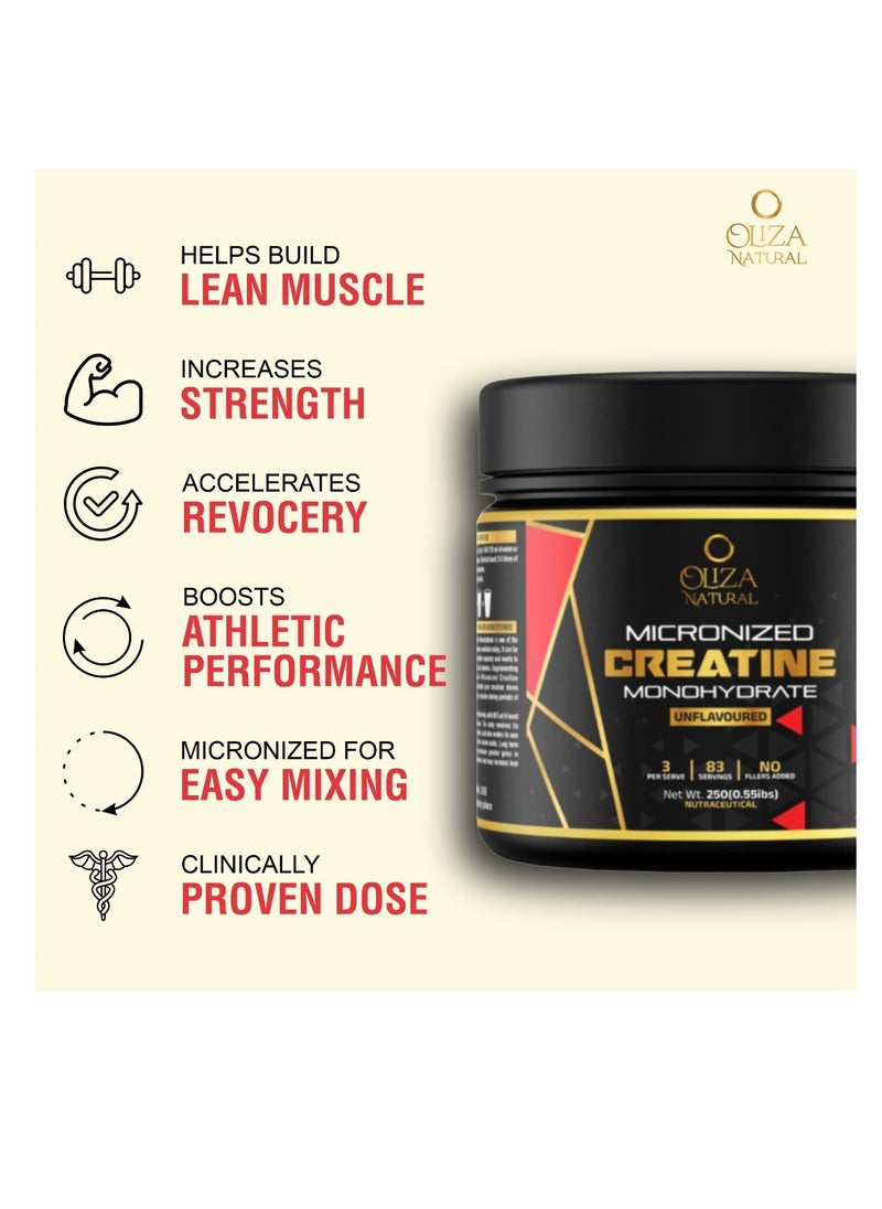 Oliza Natural - Miconized Creatine Monohydrate Powder Unflavored 250gm 83 Serving - Image 1