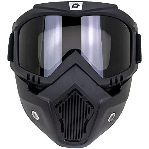 Birdz Eyewear Skylark Motorcycle Goggles Removable Face Mask Black Frames Smoke Lens - Image 1