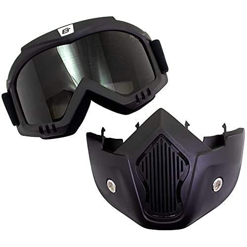 Birdz Eyewear Skylark Motorcycle Goggles Removable Face Mask Black Frames Smoke Lens - Image 4