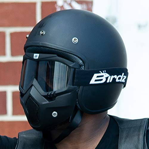 Birdz Eyewear Skylark Motorcycle Goggles Removable Face Mask Black Frames Smoke Lens - Image 5