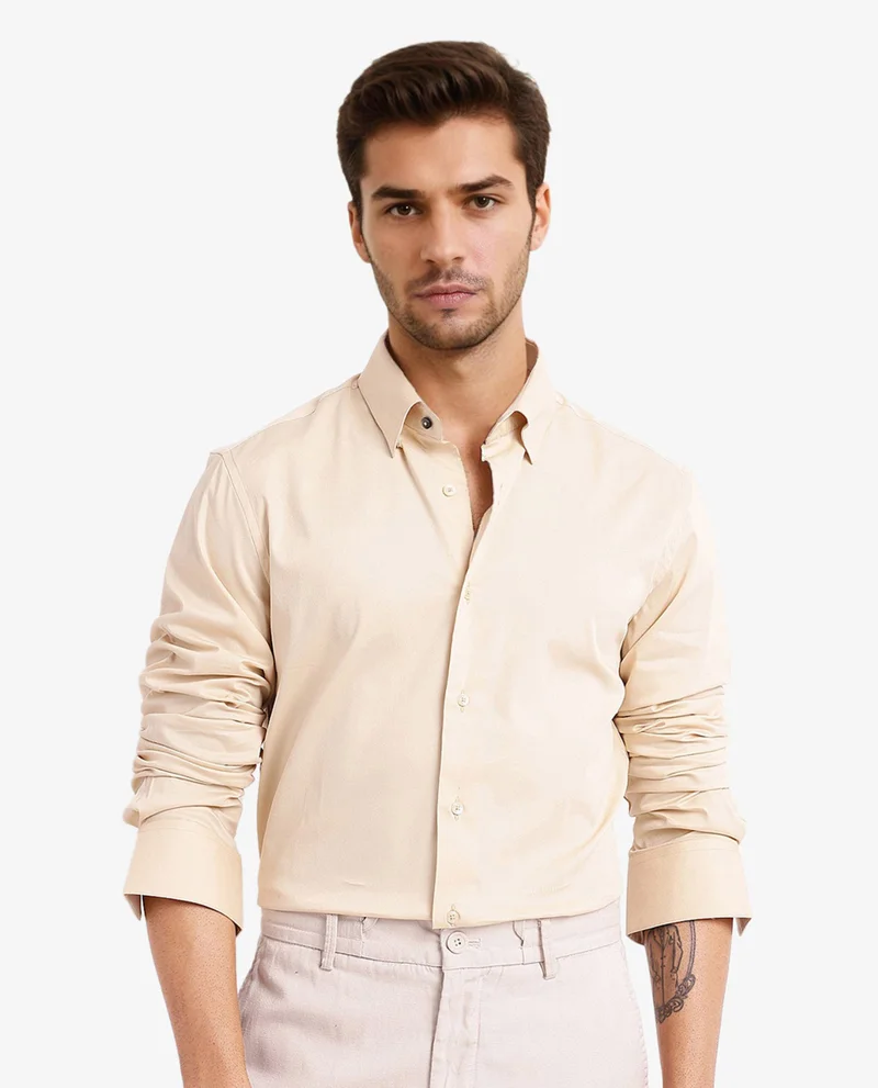 Rare Rabbit Rare Rabbit Men Mawz Light Yellow Cotton Polyester Fabric Full Sleeve Regular Fit Plain Twill Shirt