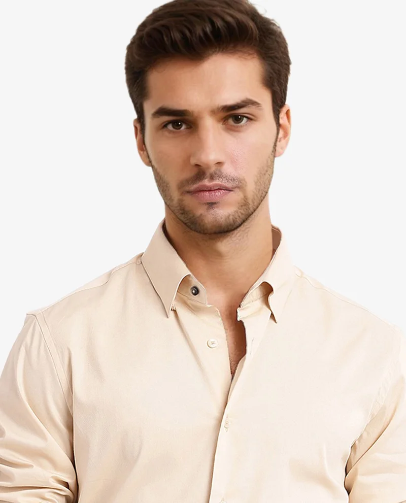 Rare Rabbit Rare Rabbit Men Mawz Light Yellow Cotton Polyester Fabric Full Sleeve Regular Fit Plain Twill Shirt