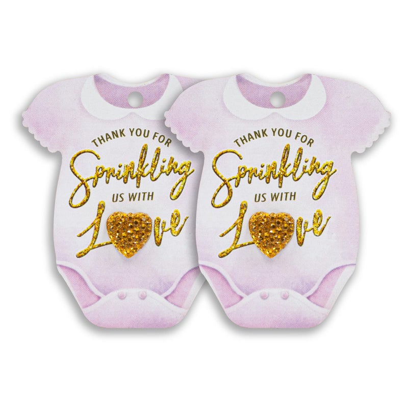 SummerRay 50pcs Baby Onesie Baby Shower Thank You Gift Tags with Rhinestone Pink