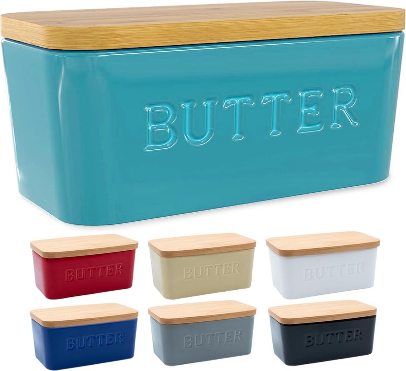 PriorityChef Large Butter Dish with Lid for Countertop Ceramic Butter Container With Airtight Cover Butter Keeper for Counter or Fridge Butter Holder Storage Turquoise