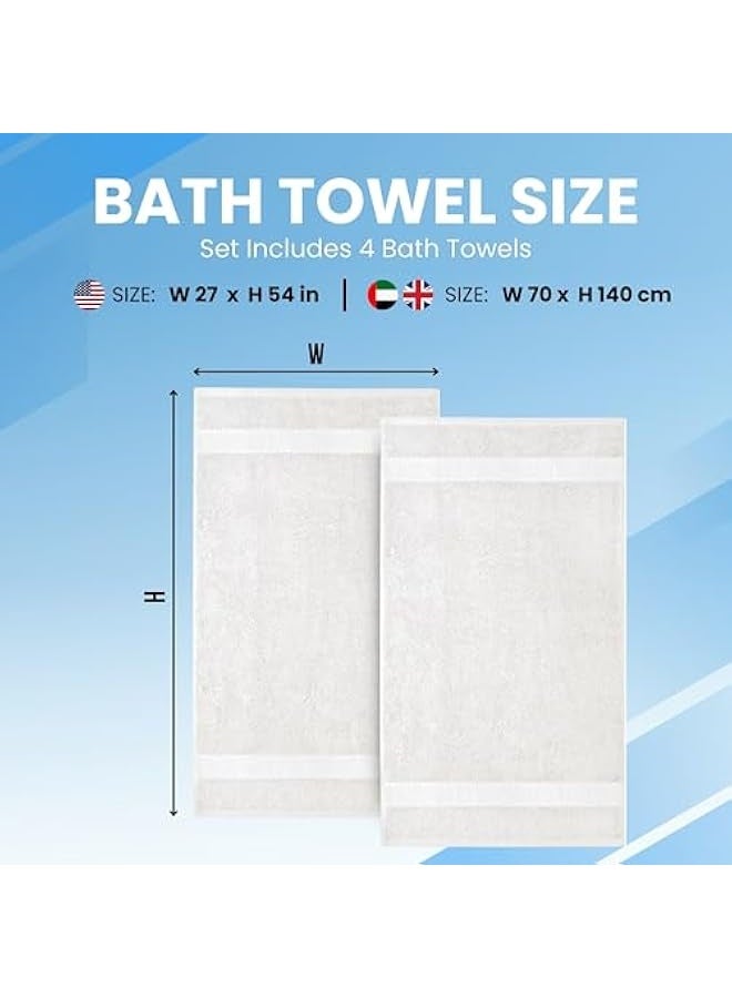 Premium Bath Towels Set Pack of 4-100% Ring Spun Cotton Towels - White Bath Towels 68cm x 137cm - Soft Feel, Quick Dry, Highly Absorbent Durable Towels, Perfect for Daily Use by  - Image 3