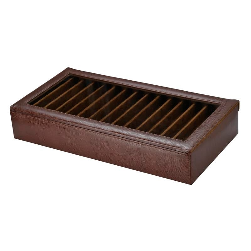 essart Faux Leather Two Level Pen Transparent Travel Accessories Display Organizer Box For 30 Pens In Snakebit-Brown Color - Image 5