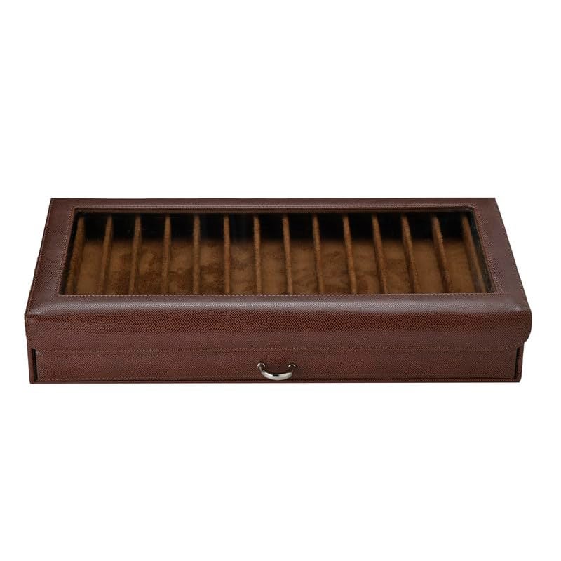 essart Faux Leather Two Level Pen Transparent Travel Accessories Display Organizer Box For 30 Pens In Snakebit-Brown Color - Image 3
