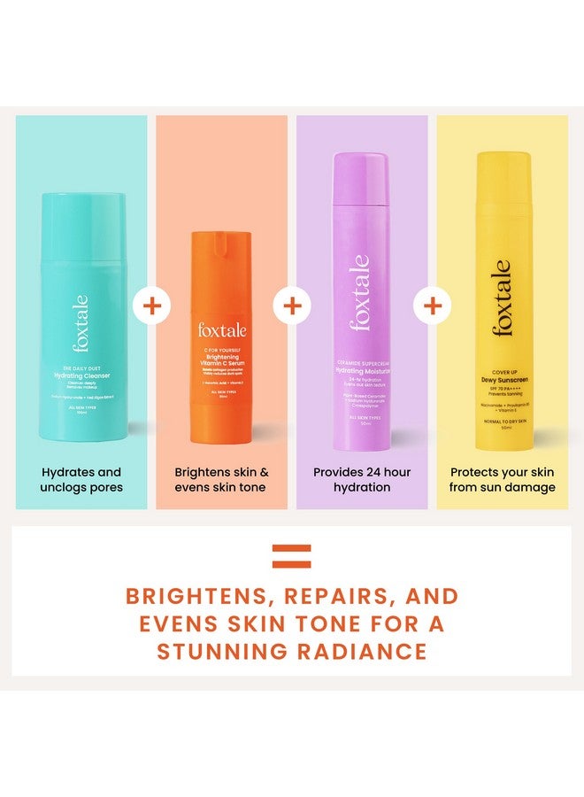 foxtale طقم العناية بالبشرة الصباحية للنساء والرجال | غسول وجه 100 مل، سيروم فيتامين سي 30 مل، مرطب سيراميد 50 مل، واقي شمس رطب SPF 70 50 مل | مجموعة هدايا العناية بالبشرة لبشرة متألقة - Image 2