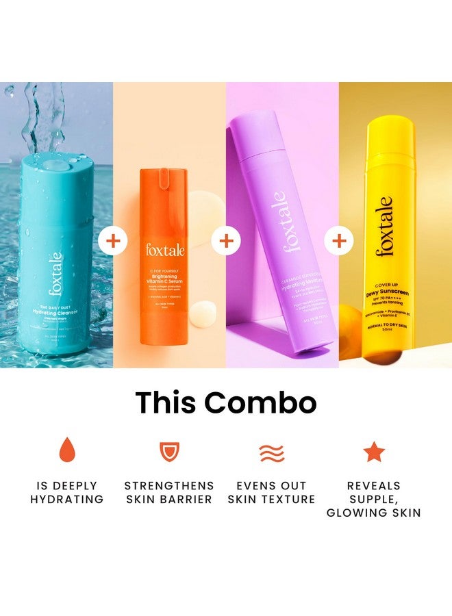 foxtale طقم العناية بالبشرة الصباحية للنساء والرجال | غسول وجه 100 مل، سيروم فيتامين سي 30 مل، مرطب سيراميد 50 مل، واقي شمس رطب SPF 70 50 مل | مجموعة هدايا العناية بالبشرة لبشرة متألقة - Image 3