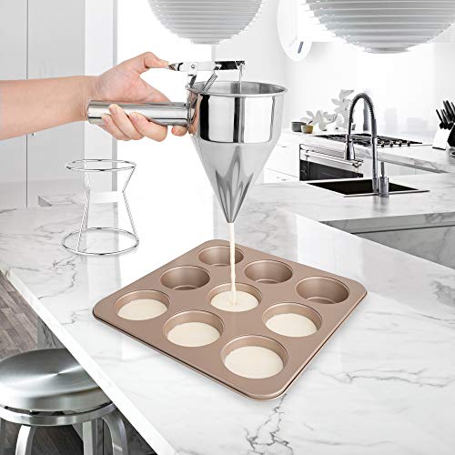 MIUONO EgieMr Stainless Steel Pancake Batter Dispenser Funnels with Stand Great for Cupcakes, Takoyaki or Any Baked Goods - Image 5