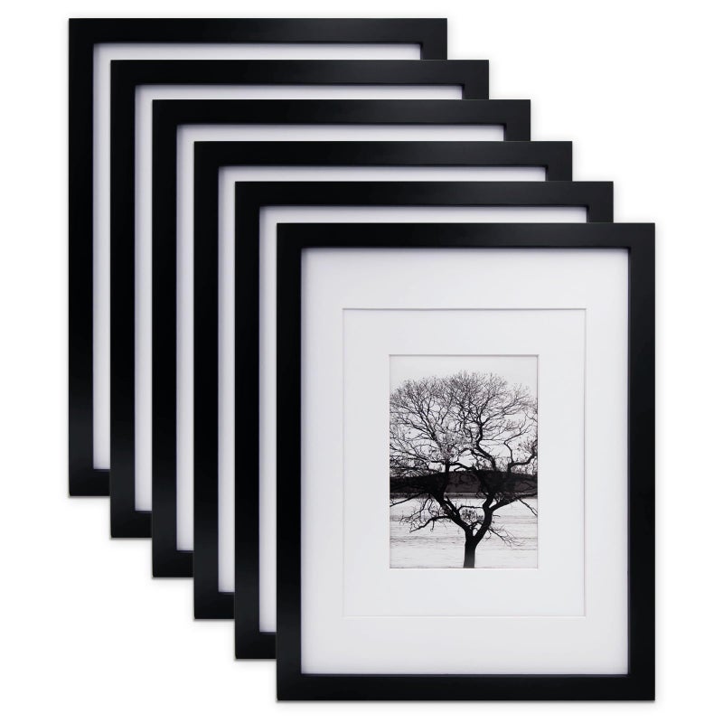 Egofine Egofine 11x14 Picture Frames Made of Solid Wood 6 PCS Black Covered by Plexiglass  for Table Top and Wall Mounting for Pictures 8x10 or 5x7 with Mat Horizontally or Vertically Display Photo Frame