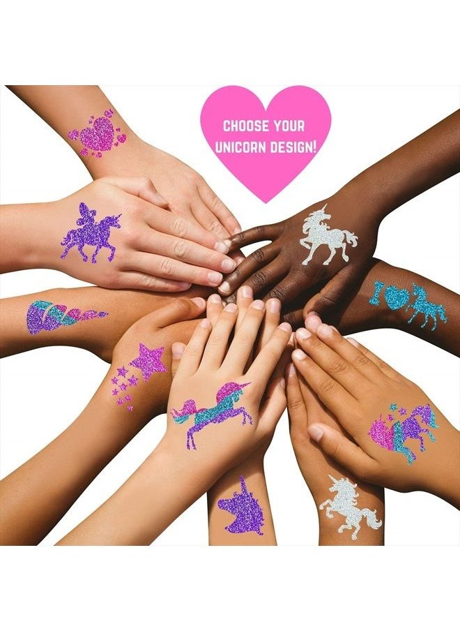 GirlZone - Unicorn Glitter Tattoo Studio, Easy To Use and Skin-Safe Kids Temporary Sparkle Tattoos for Creative Playtime, Fun Party Crafts for Kids - Image 1