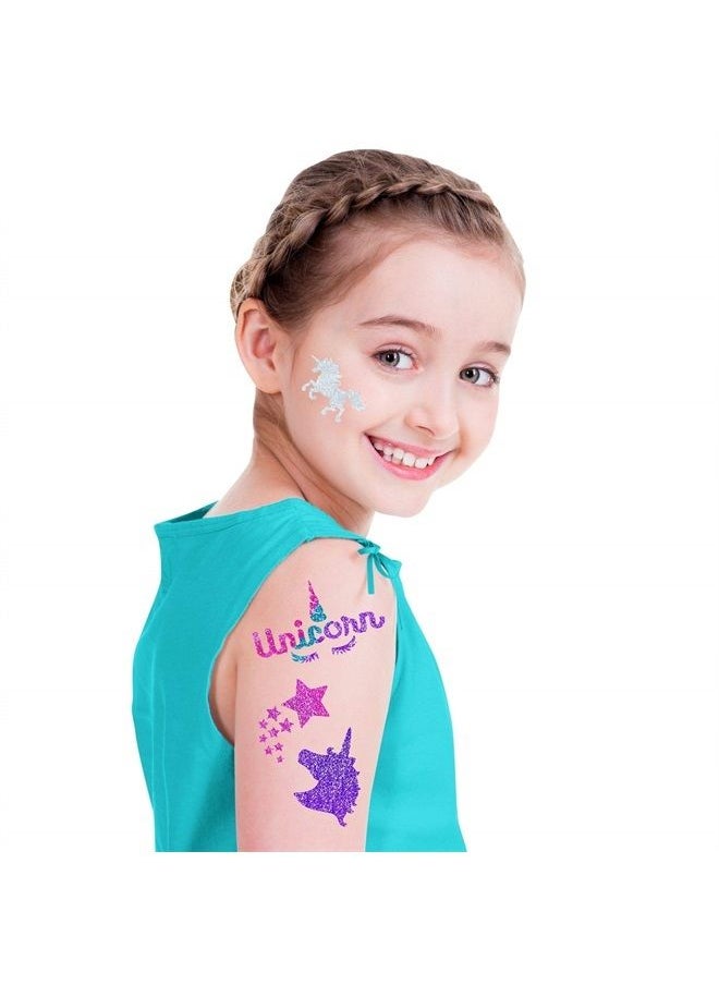 GirlZone - Unicorn Glitter Tattoo Studio, Easy To Use and Skin-Safe Kids Temporary Sparkle Tattoos for Creative Playtime, Fun Party Crafts for Kids - Image 1