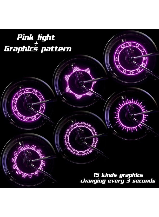 DAWAY A08 Bicycle Wheel Lights - LED Bike Tire Valve Stem Light, 2 Pack, Waterproof Cool Bright Mountain Road Bycicle Accessories, Auto Open and Close, Fun Cycling Gifts, Pink Graphics - Image 2