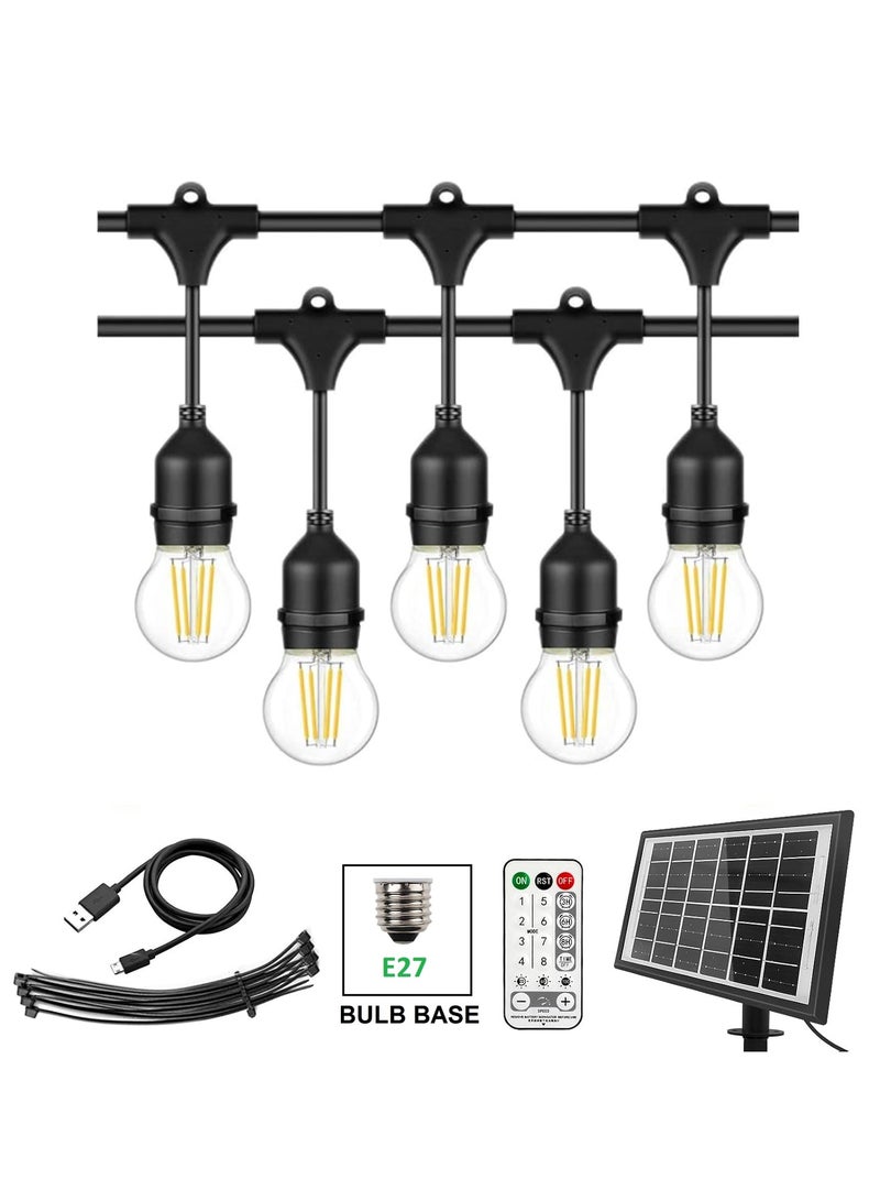 يوويل في الهواء الطلق للماء IP65 سلسلة أضواء LED E27 حامل 15 متر لمبة سلك حامل مع 30 لمبة 4W G45 واضح مع الاتحاد الأوروبي التوصيل حامل لمبة الطاقة الشمسية لأضواء رمضان الديكور والديكور الخارجي ضوء معلق 6000 مللي أمبير و USB-C، سلسلة أضواء مع جهاز تحكم عن بعد و 8 أوضاع رمضان ضوء مع علاقات الكابل - Image 1